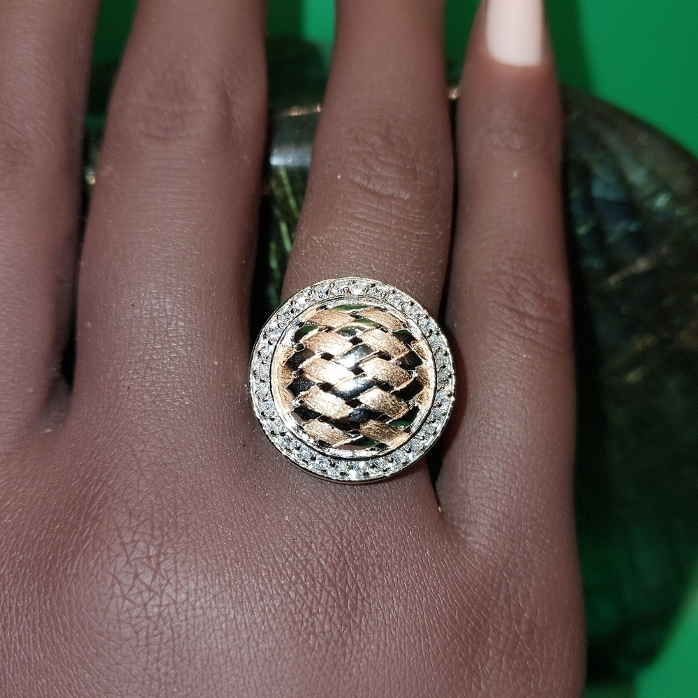 Apple crust 925 cz stones with gold tone criss cross